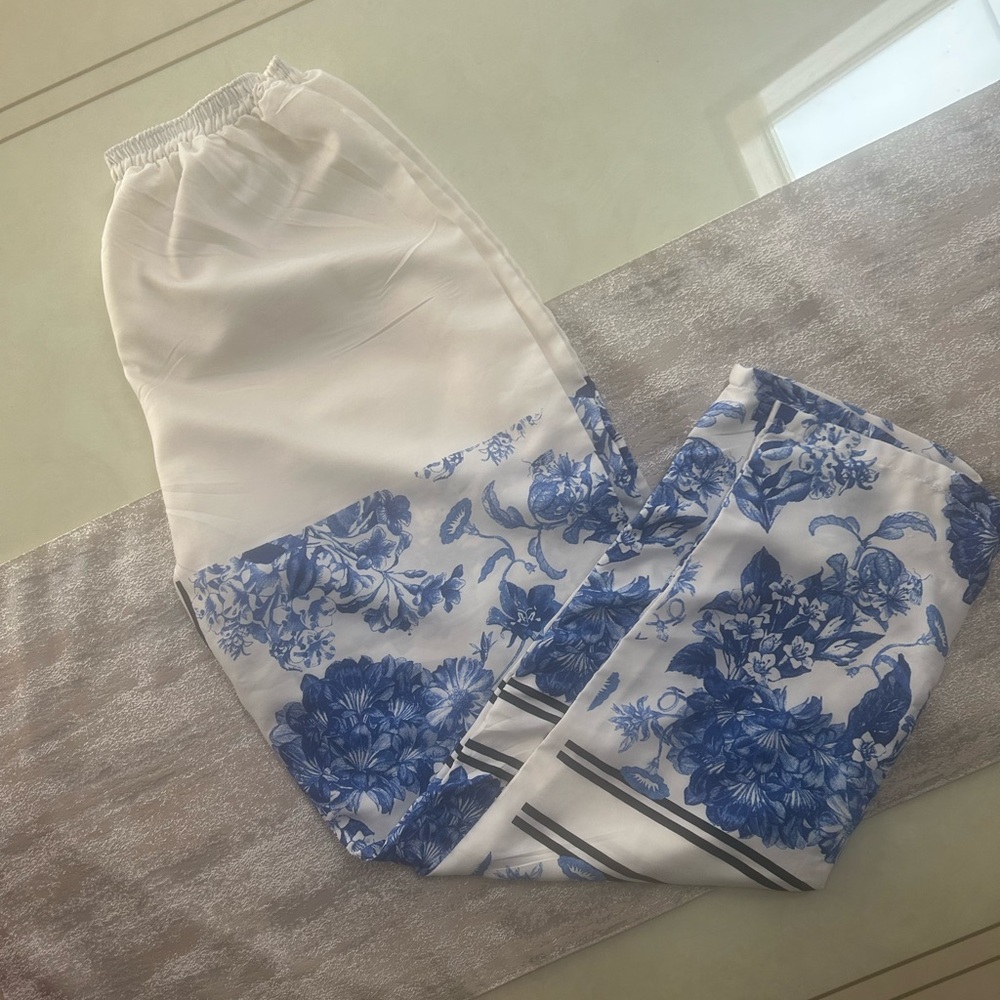 women’s Floral Blue and White Loungewear Pants